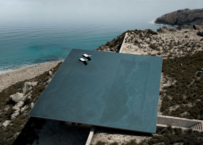 Mirage House infinity swimming pool is a roof for the house below