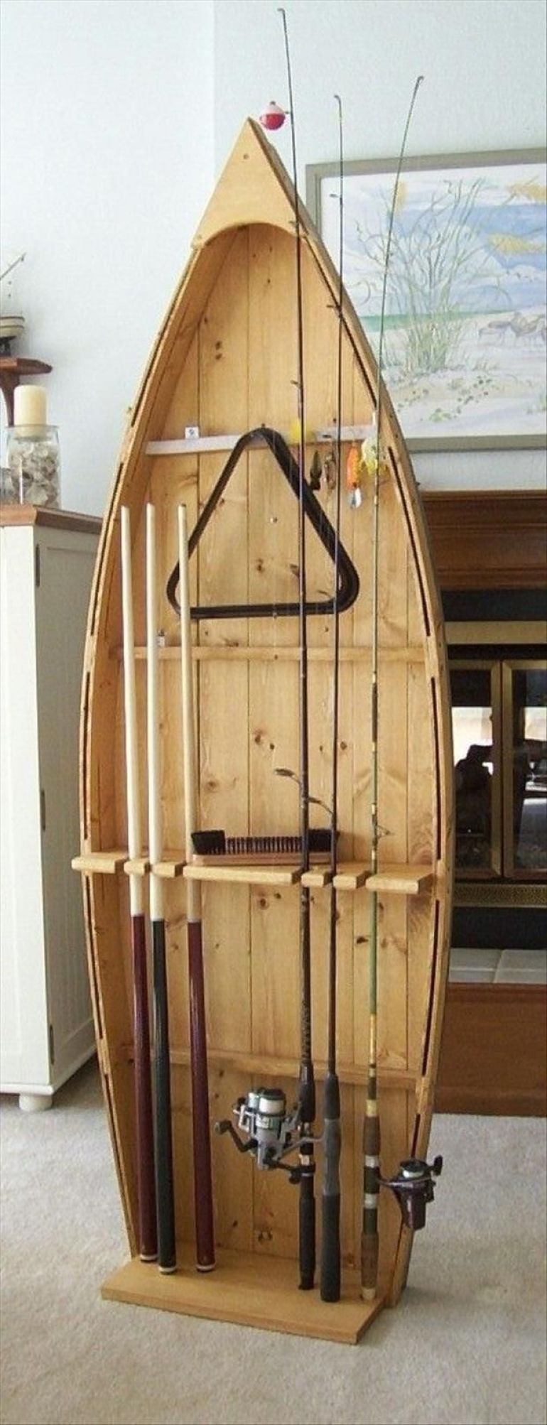 Boat Themed Pool Cue and Fishing Rod Holder