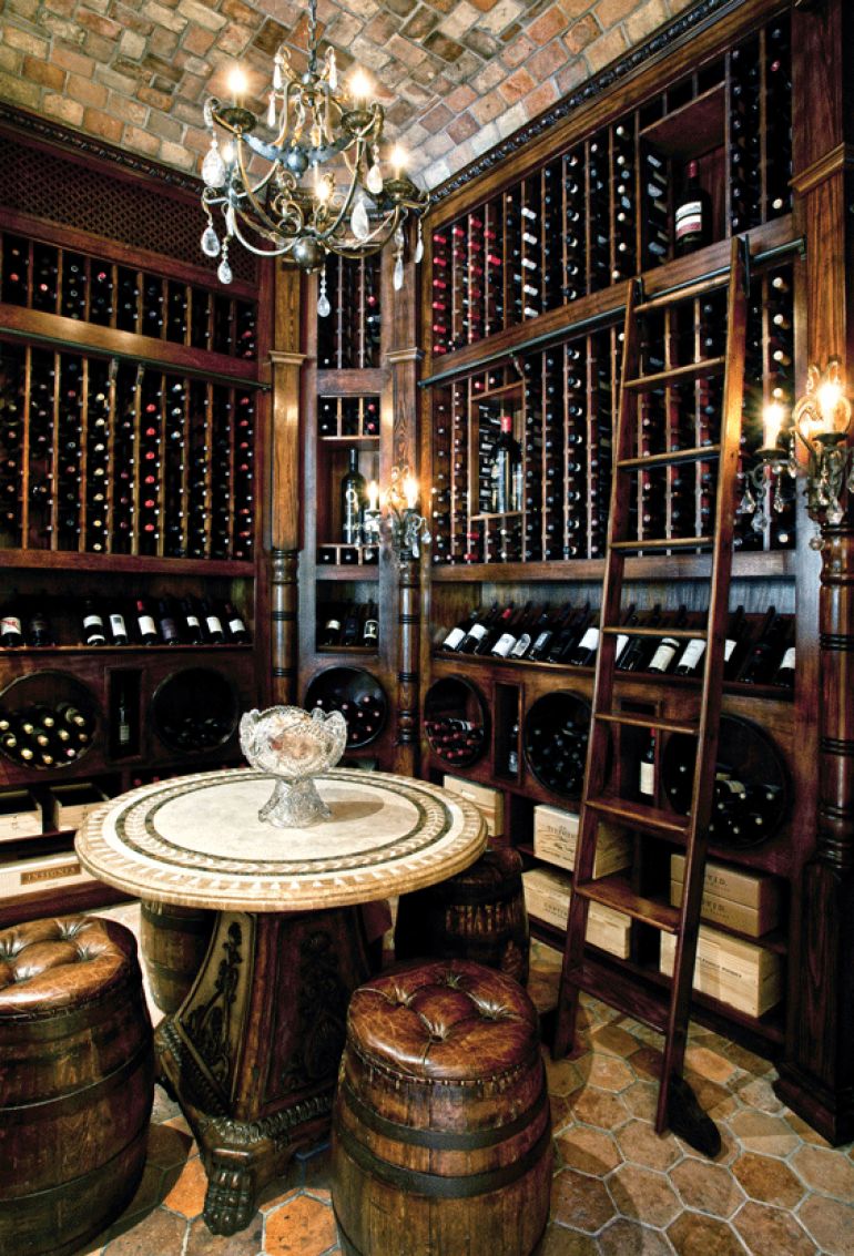Extravagant wine cellar with leather seats