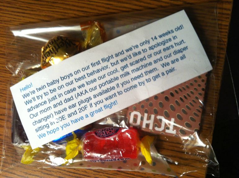 Handed this by parents of twin newborns on my flight from SFO to Dulles