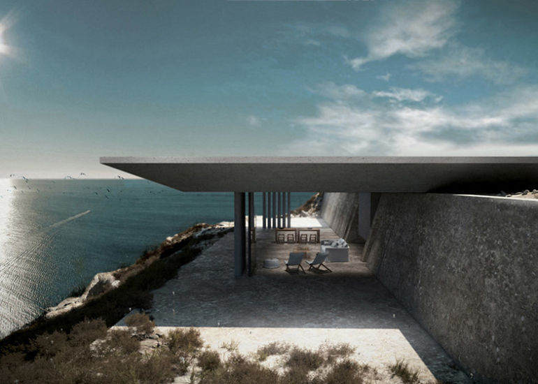Mirage House outdoor area shaded by infinity pool above