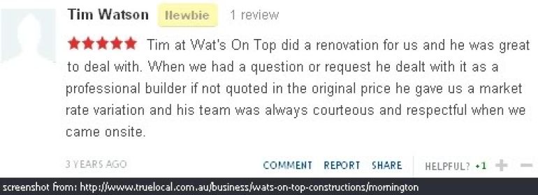 Truelocal screenshot - dodgy builder reviews himself